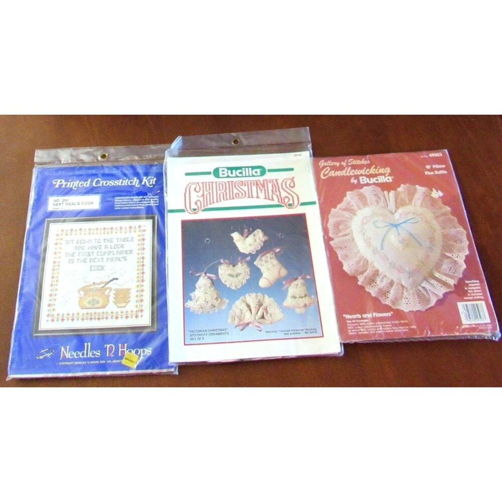 Lot of 3 Cross Stitch Kits Next Meals Cook Victorian Christmas And Hearts Flower
